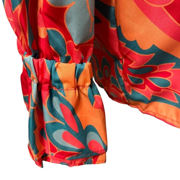 Vibrant Hot Pink, Teal, Light Blue Floral Women's Top Size L - Picture 5 of 8